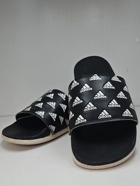 Adidas Black and White Logo Slide Sandals